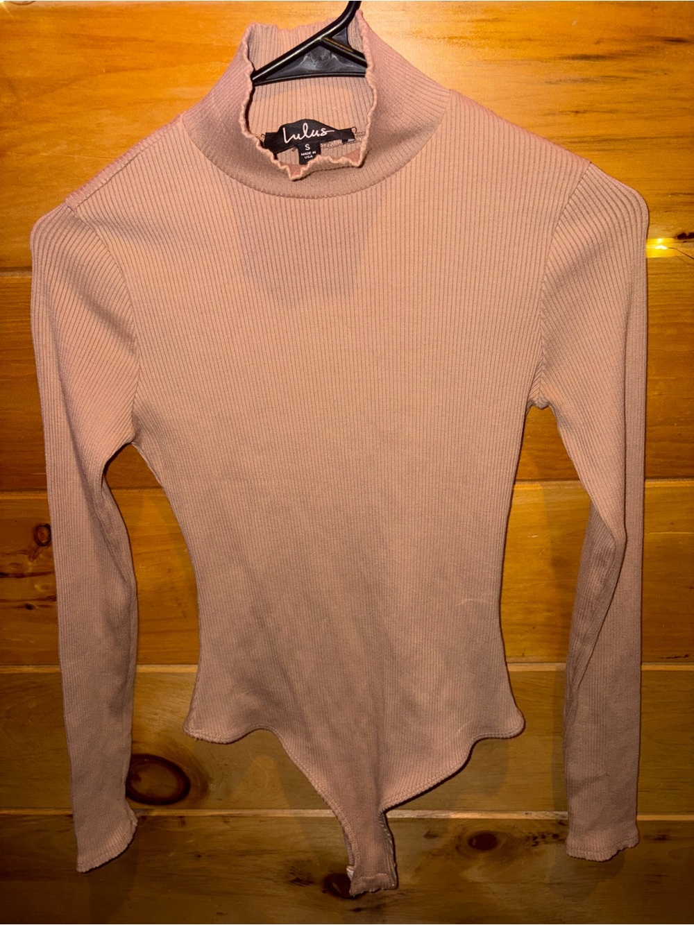 Lulu's Ribbed Mock Neck Bodysuit in Blush